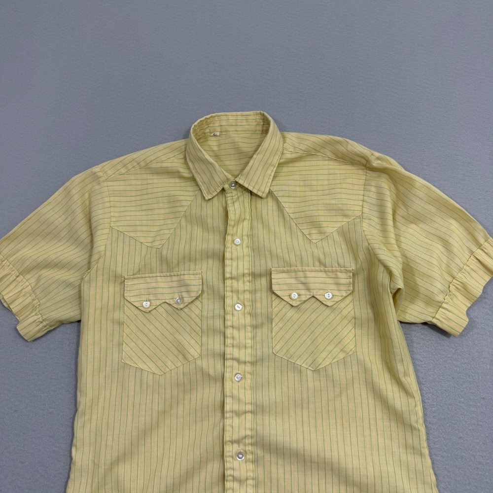 Vintage Short Sleeve Button Shirt Medium Striped Thin Rockabilly 70s 80s Preppy - Picture 3 of 10